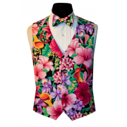 Tropical Hawaiian Hibiscus Tuxedo Vest and Tie Set